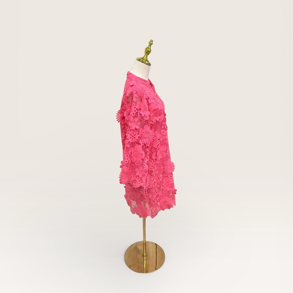 J.Marie Seraphina Pink Floral 3D Lace 3/4 Sleeve Kaftan Shift Short Dress NWT - Picture 9 of 12